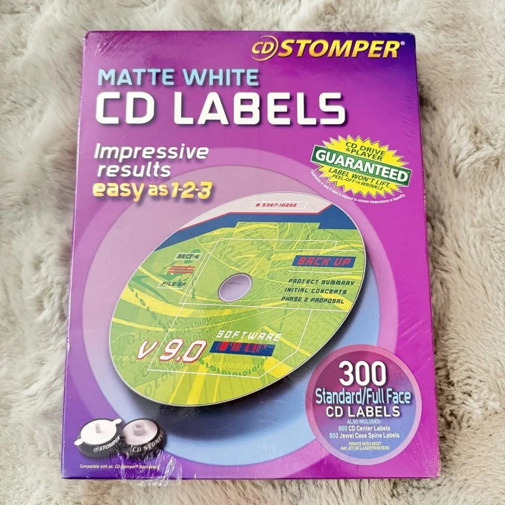 CD Stomper 300 Matte White CD LABELS + Center & Case Spine Labels Y2k Sealed New